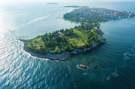 An aerial perspective reveals a beau, a Photo by Tanuart