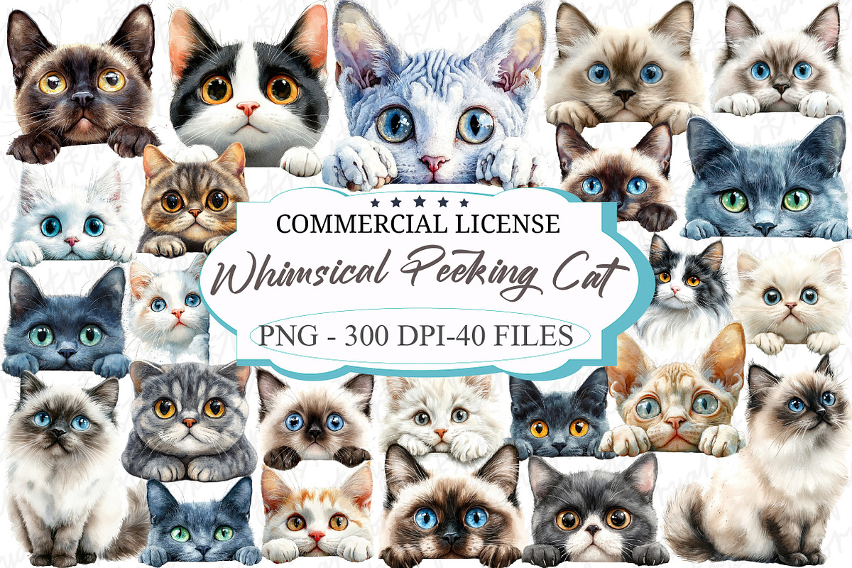 Whimsical Peeking Cats Sublimation, an Illustration by designcity5 (Photo 1 of 5)