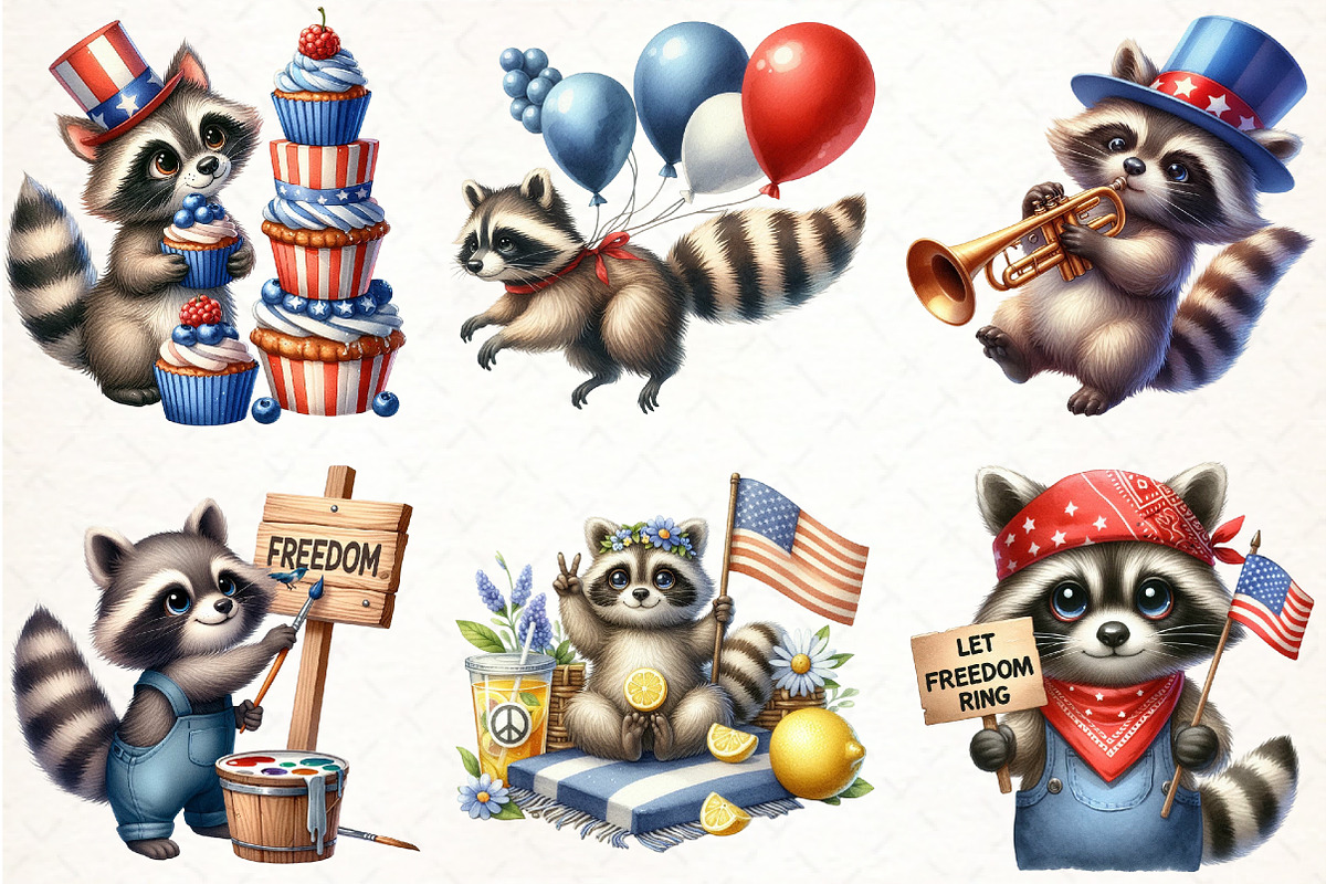 Cartoonish Patriotic Raccoon Clipart, an Illustration by Pixels.Craft (Photo 3 of 7)