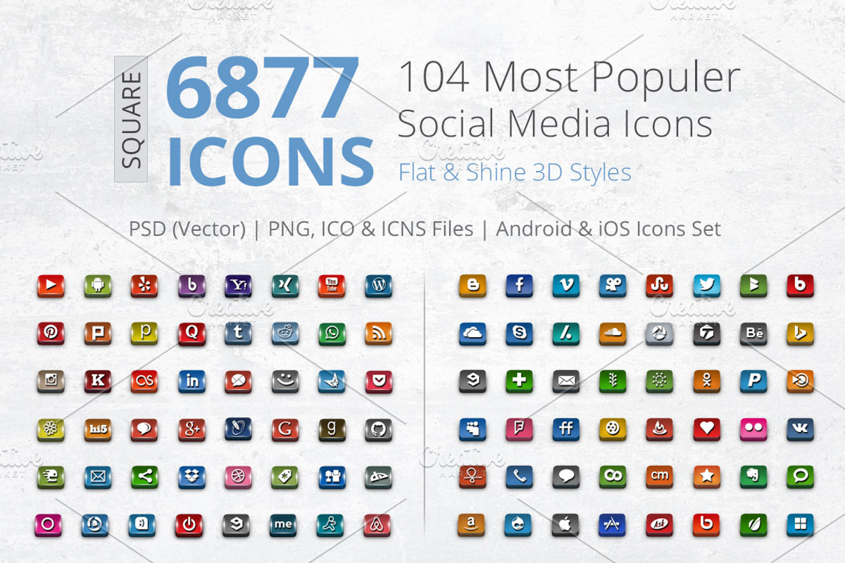 3D Social Media Pack [Square], an Icon by ArtFusion (Photo 1 of 3)