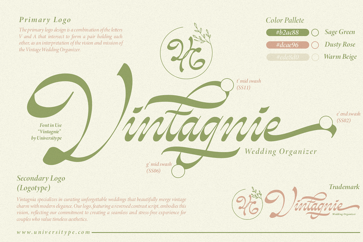 UT Vintagnie - A Wedding Script Font, a Script Font by Universitype (Photo 2 of 12)
