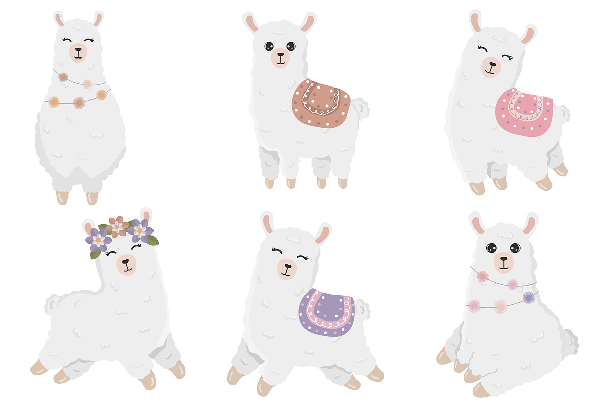 Cute Cartoon Alpacas Clipart, an Object Graphic by linakilljoy (Photo 2 of 3)