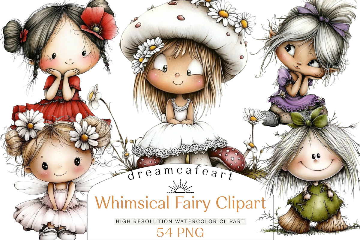 Whimsical Fairy Clipart Bundle, an Illustration by DreamCafeArt (Photo 1 of 7)