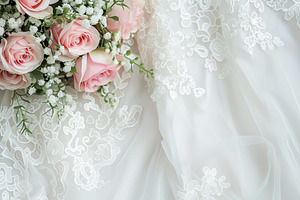 A delicate wedding bouquet of pink r, a Photo by Tanuart