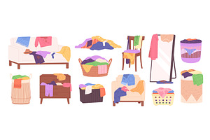 Messy clothes piles. Scattered, an Illustration by LadadikArt