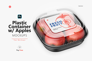 Plastic Container with Apples Mockup