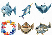 Watercolor Ocean Animals Clipart, an Illustration by Craft Nest (Thumbnail 2 of 6)