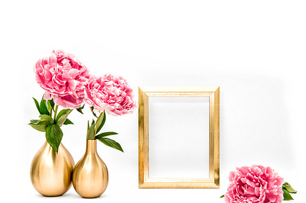 Golden picture frame pink flowers containing frame, golden, and picture, a Holiday Photo by LiliGraphie