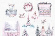Watercolor pink girl winter Paris, a Person Illustration by Invite to Clipart (Thumbnail 6 of 12)