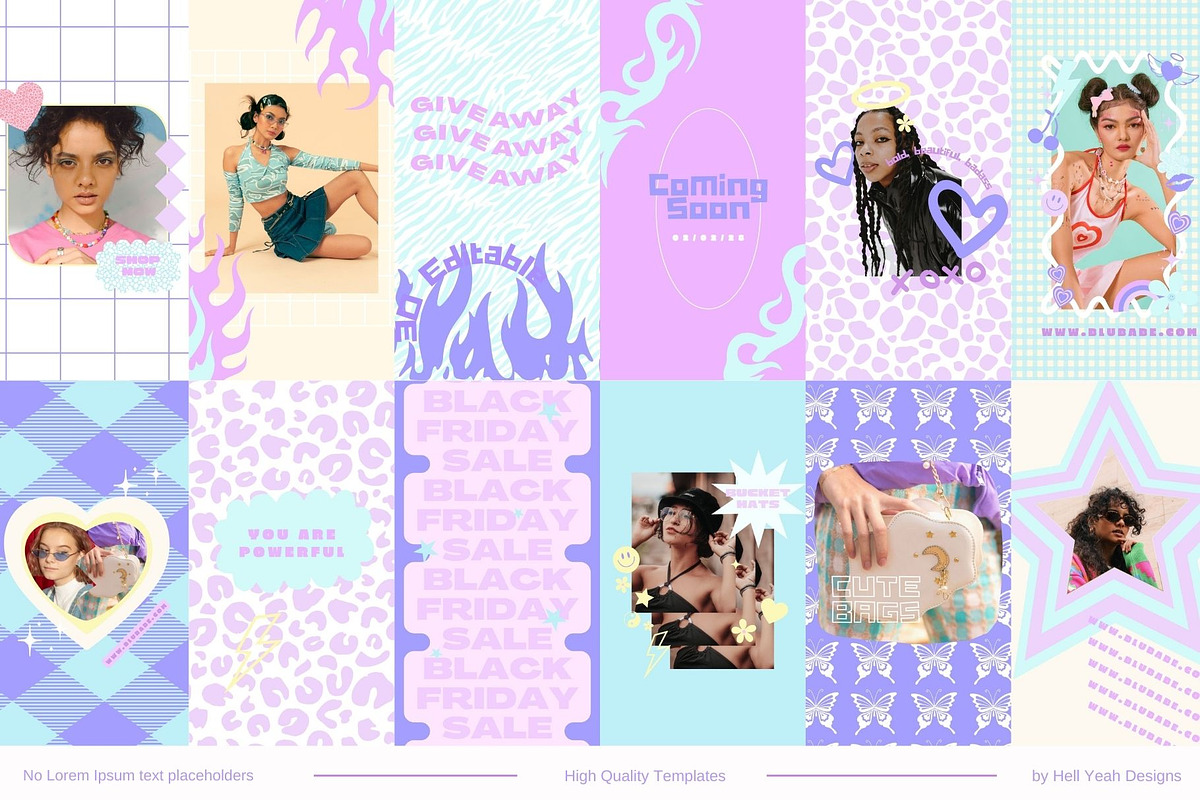 Y2K Instagram Post n Story Templates, a Social Media Template by Hell Yeah Designs (Photo 3 of 10)