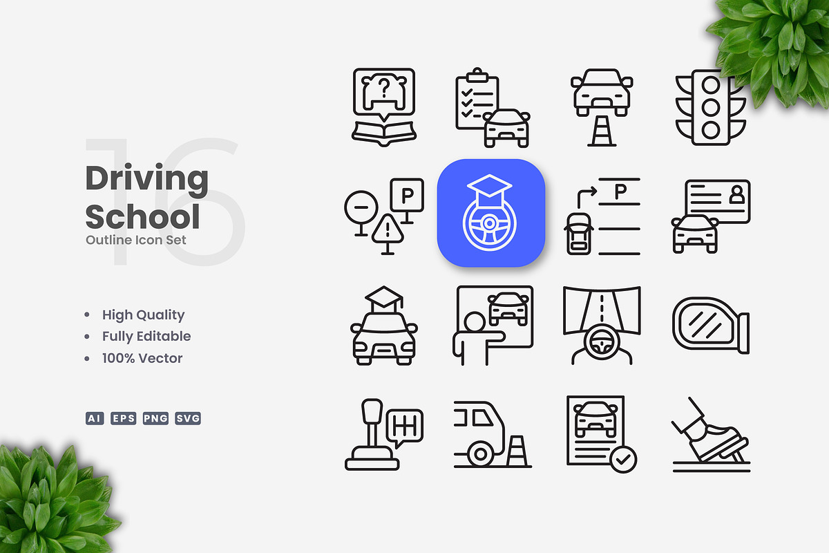 Driving School Outline Icons, an Outline Icon by Upnowgraphic