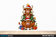 Highland Cow Christmas Trees Png, an Illustration by Watercolor design (Thumbnail 3 of 6)