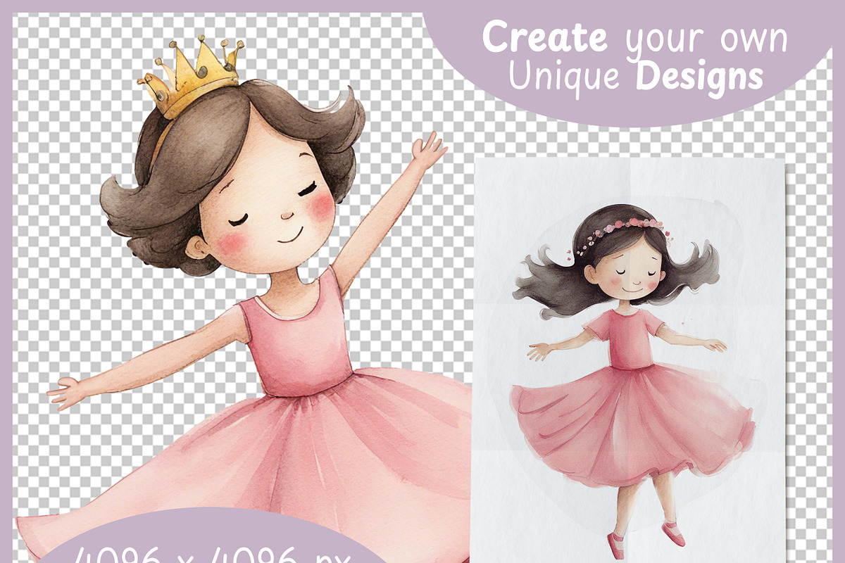 Little Pink Princess Watercolor Art, a Decorative Illustration by Digital Dreamscaping (Photo 4 of 9)