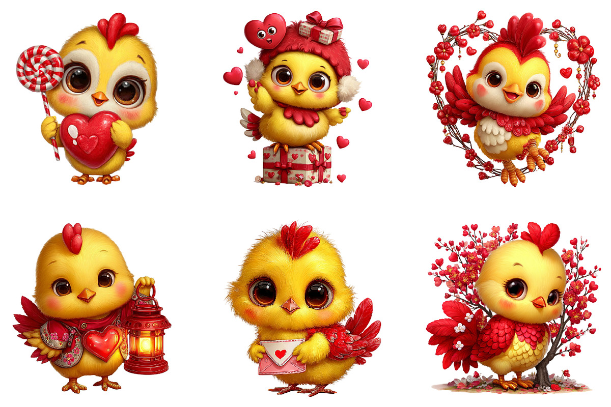Whimsical Valentine Chicken Clipart, an Illustration by Dream Creation (Photo 3 of 6)