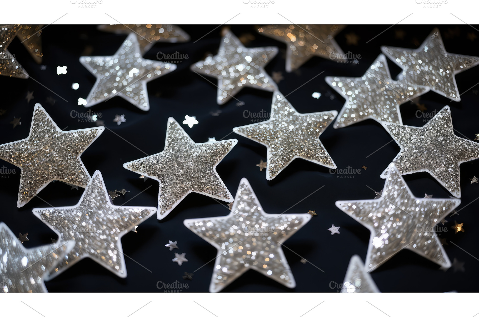 overlapping silver glitter star ai, a Holiday Photo by pikepicture