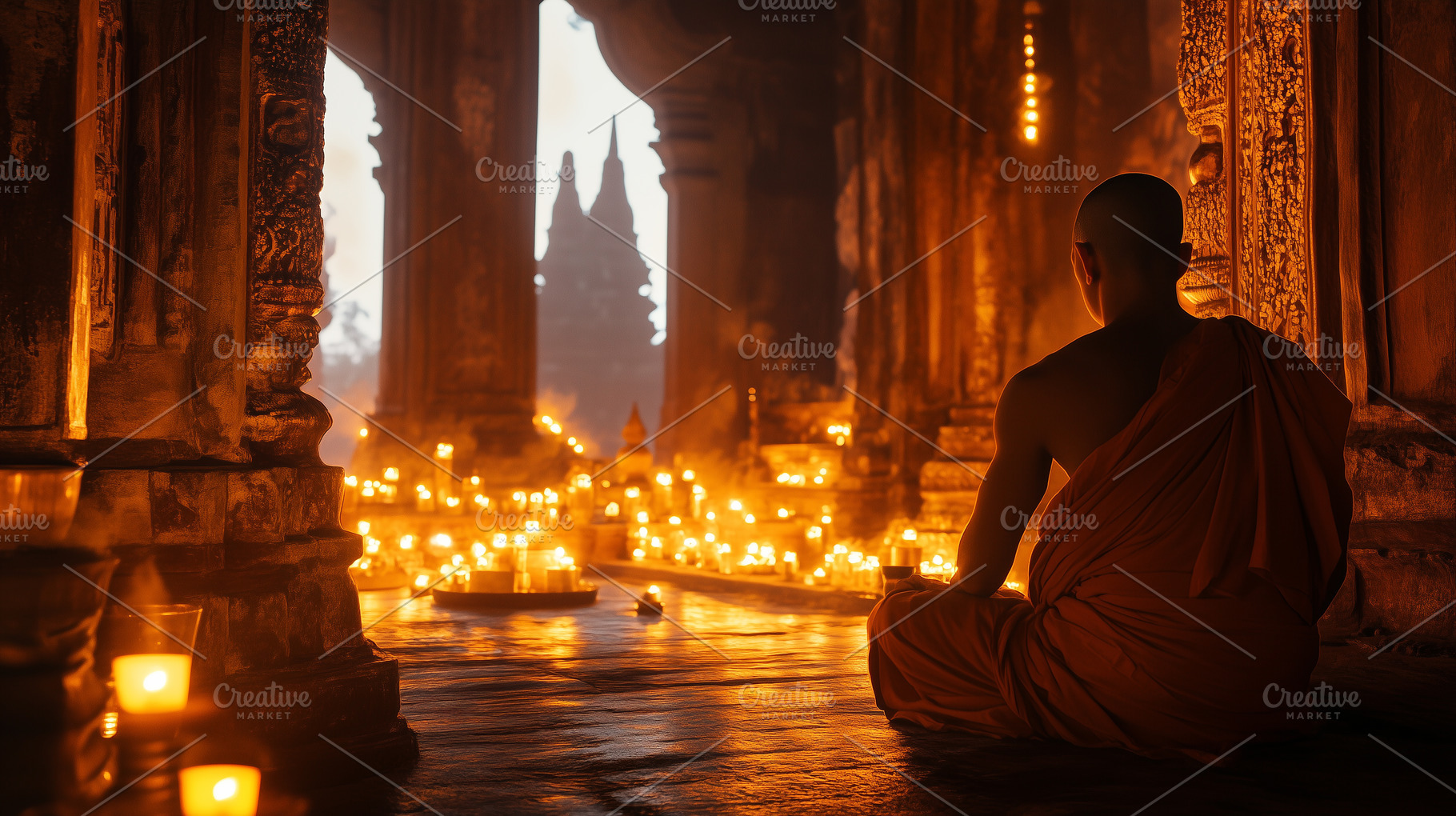 Monk meditates peacefully in temple, a Person Photo by MistyDay