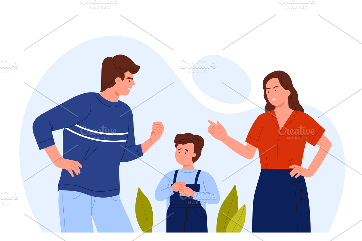 Family Conflict Affecting Child's, an Object Illustration by Flashvector
