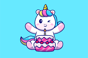 Cute Unicorn With Birthday Cake