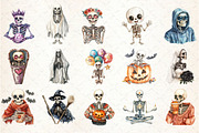 Watercolor Halloween Skeleton Clipar, an Illustration by Rose Art (Thumbnail 2 of 7)