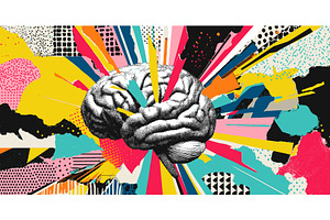 Halftone brain collage concept, an Education Illustration by Ksania