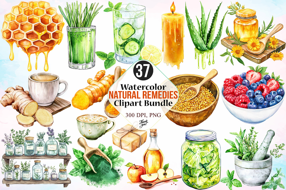 Watercolor Natural Remedies Clipart, an Illustration by Canvas Craft (Photo 1 of 4)
