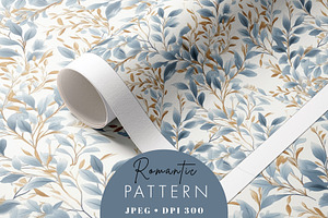 Blue And Gold Botanical Pattern