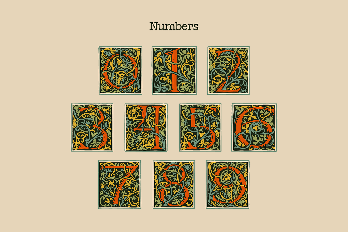 Illuminated medieval drop capitals, a Blackletter Font by kaer_shop (Photo 11 of 12)