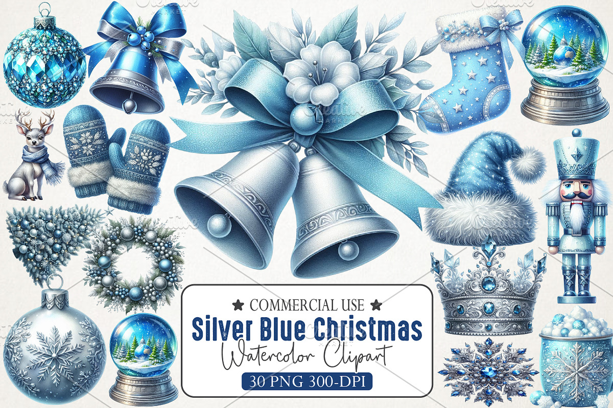 Silver Blue Christmas Clipart, an Illustration by RobertsArt (Photo 1 of 5)