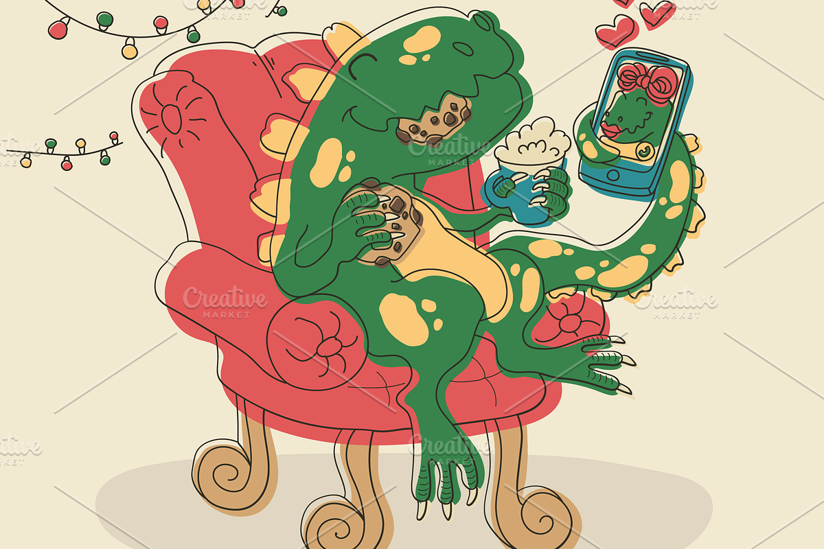 Romantic Dinosaur Date Illustration, an Animal Illustration by barsrsind (Photo 3 of 4)