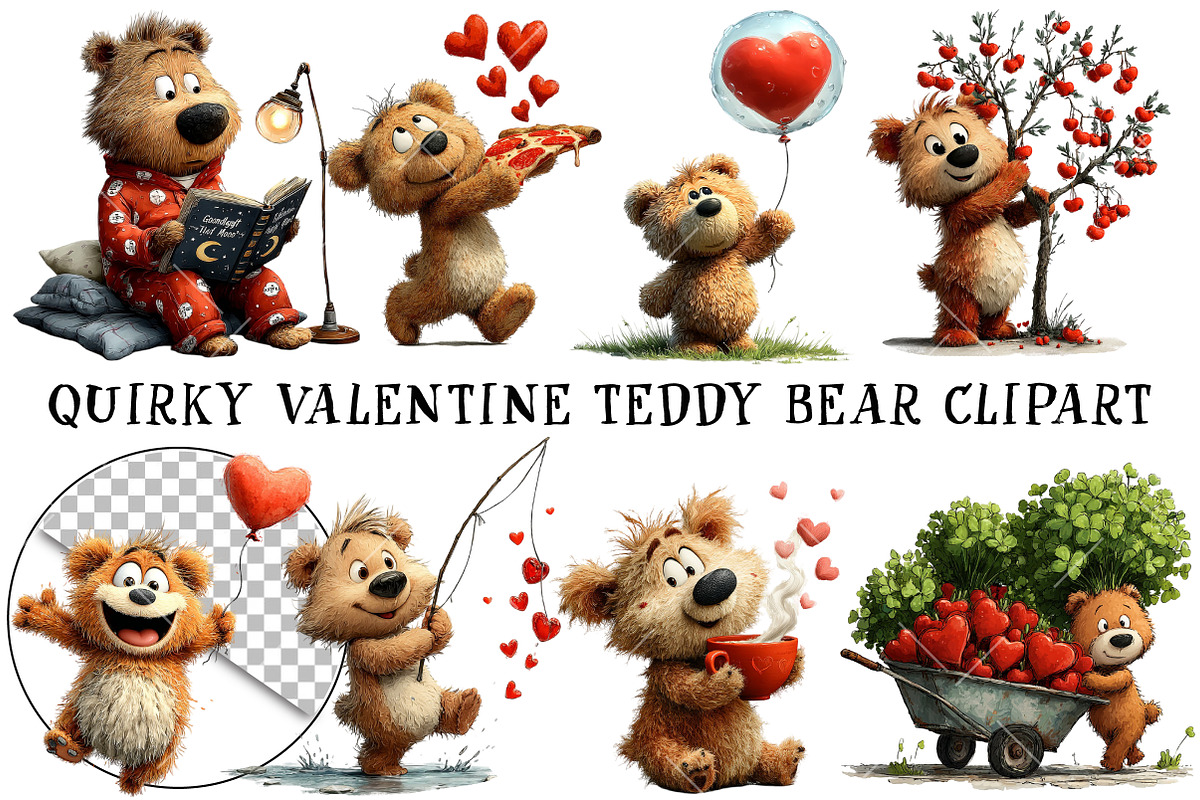Quirky Valentine Teddy Bear Clipart, an Illustration by OK Design (Photo 2 of 6)