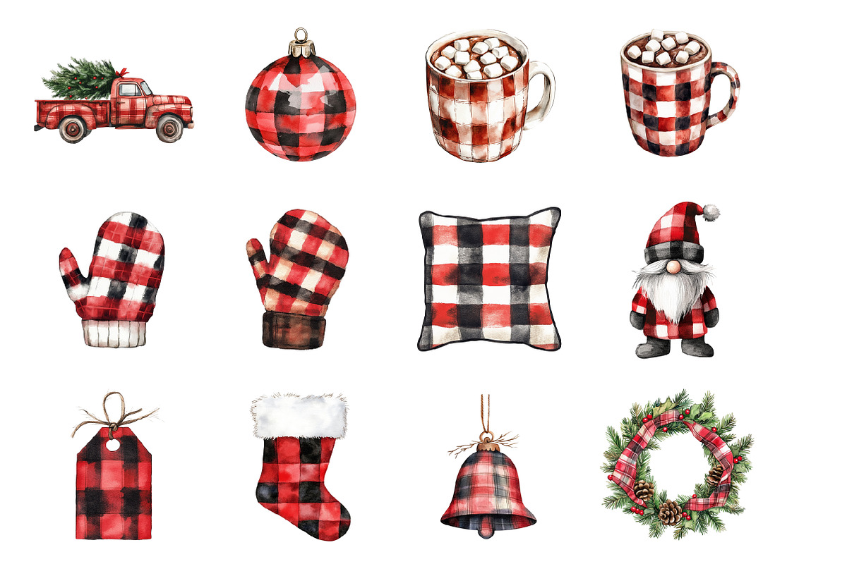 Buffalo Plaid Christmas Clipart, an Illustration by Design Market (Photo 3 of 3)