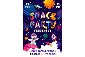 Cartoon Galaxy Space Party Flyer