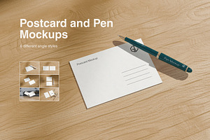 5x7 Inches Postcard and Pen Mockups