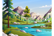 Nature River and Waterfall Landscape, an Illustration by YG Studio (Thumbnail 5 of 6)