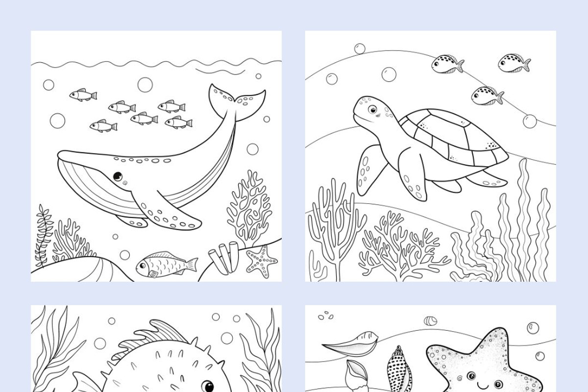 50 Printable Ocean Coloring Pages, an Animal Illustration by LikaYu (Photo 2 of 9)