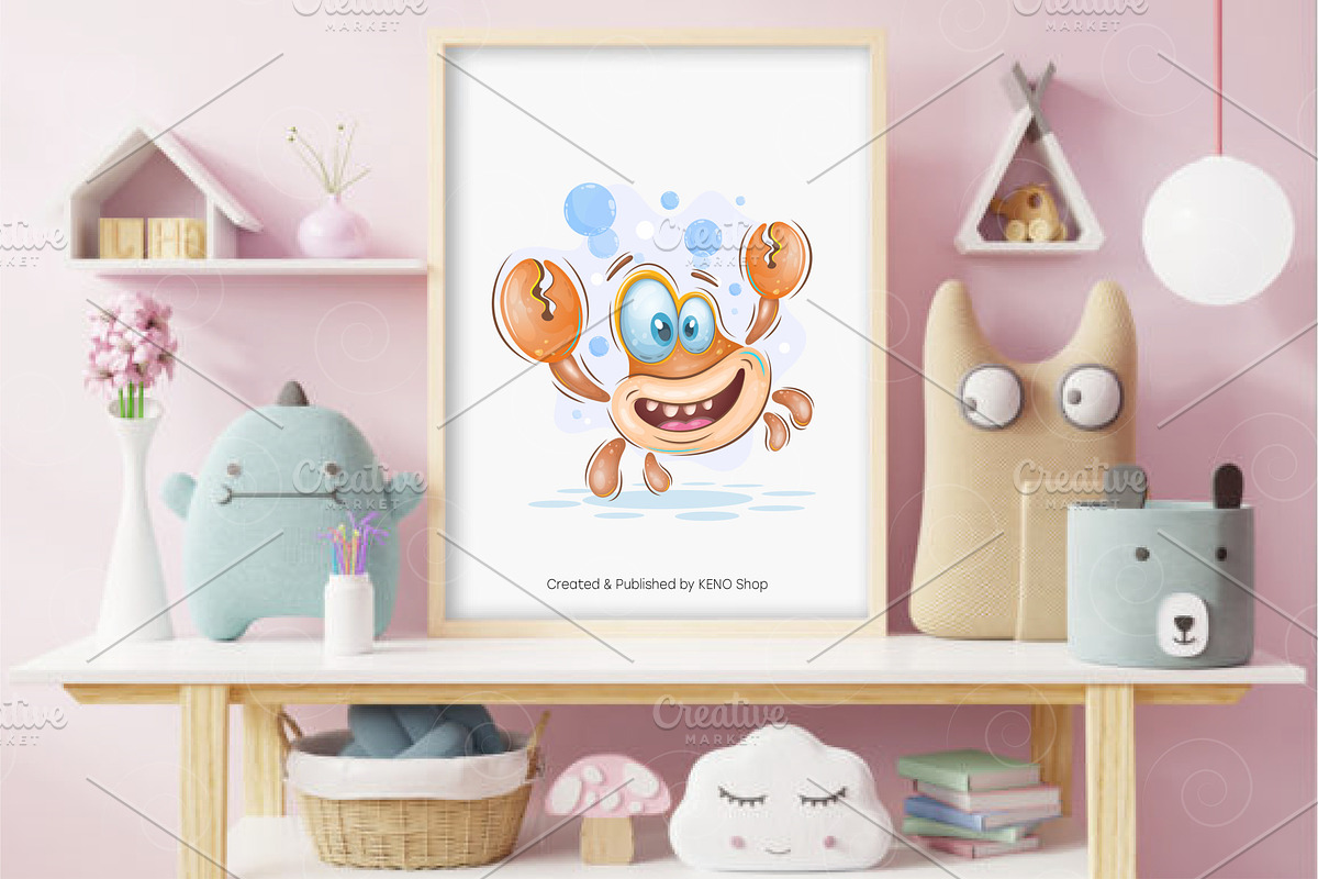 Cute cartoon crab. Tshirt, PNG., an Animal Illustration by KENO Mascots (Photo 4 of 5)