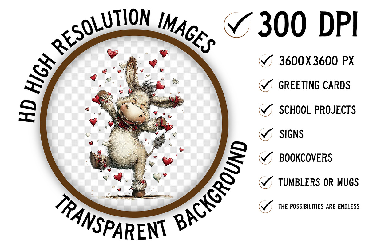 Whimsical Valentine Donkey Clipart, an Illustration by Craft Nest (Photo 2 of 11)