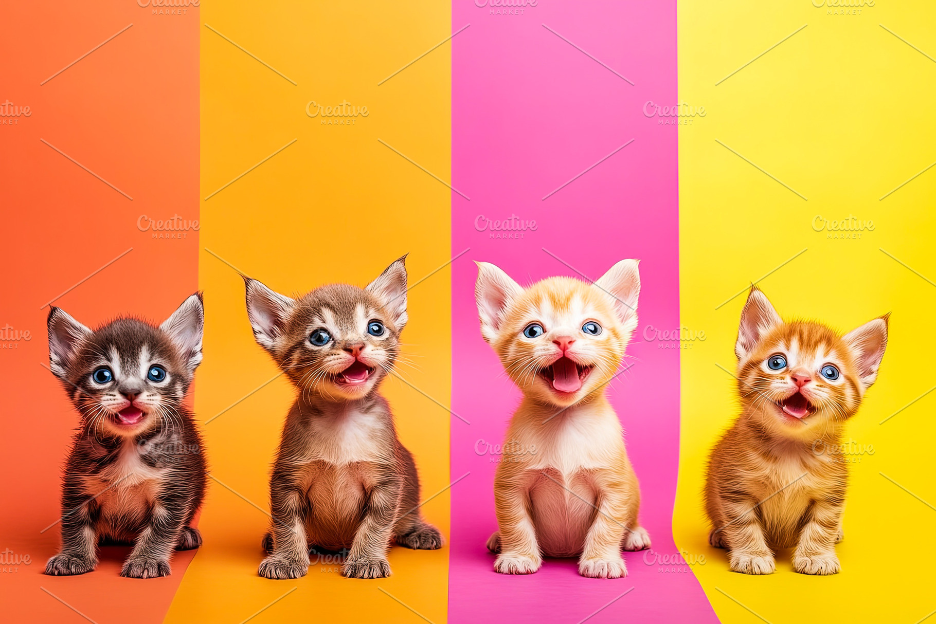 Adorable Kittens on Colorful Background, an Animal Photo by Ales Munt