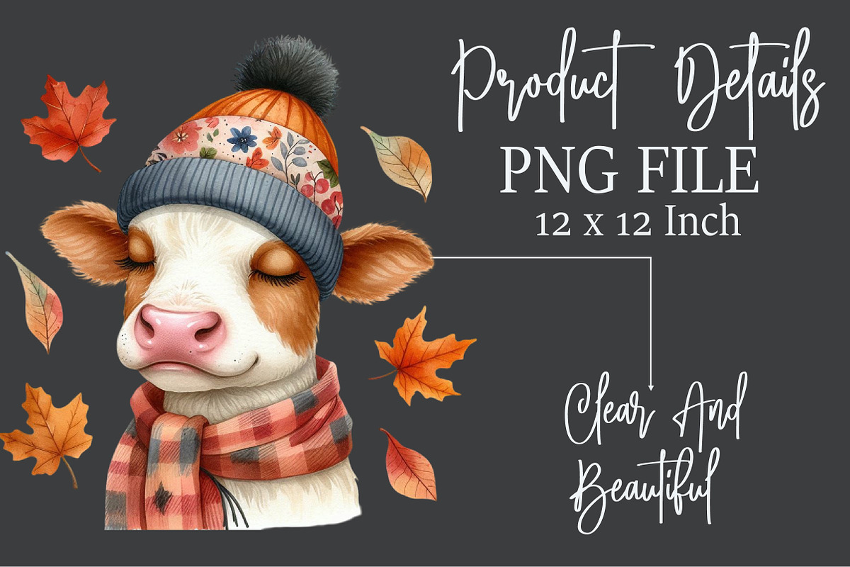 Watercolor Autumn Cow Clipart, an Illustration by Rose Art (Photo 6 of 7)