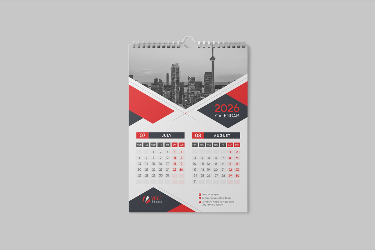 Wall Calendar 2026, a Stationery Template by VectStock (Photo 6 of 9)