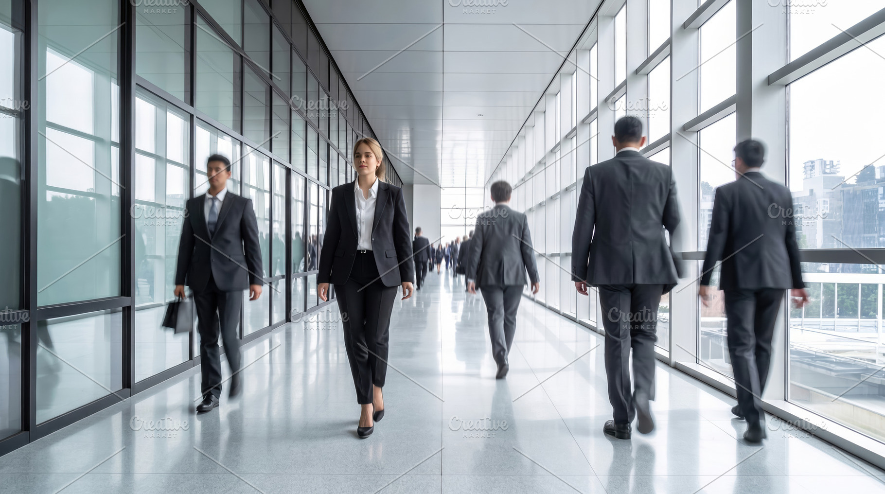 Businesswoman Walking Through Modern Corporate Corridor, a Business Photo by Davizro's Market