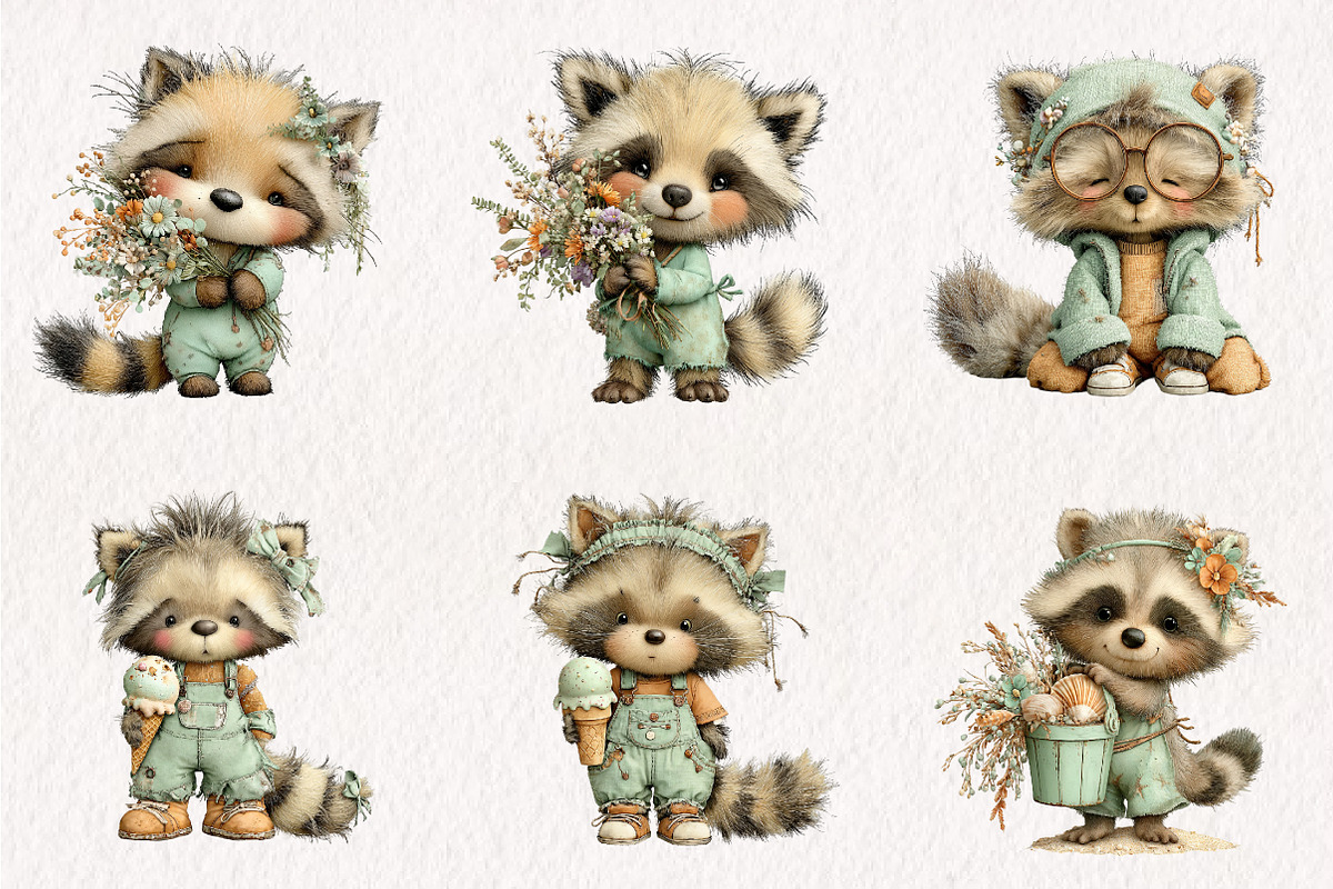Summer Funny Raccoon Clipart, an Illustration by CreationArt (Photo 2 of 10)