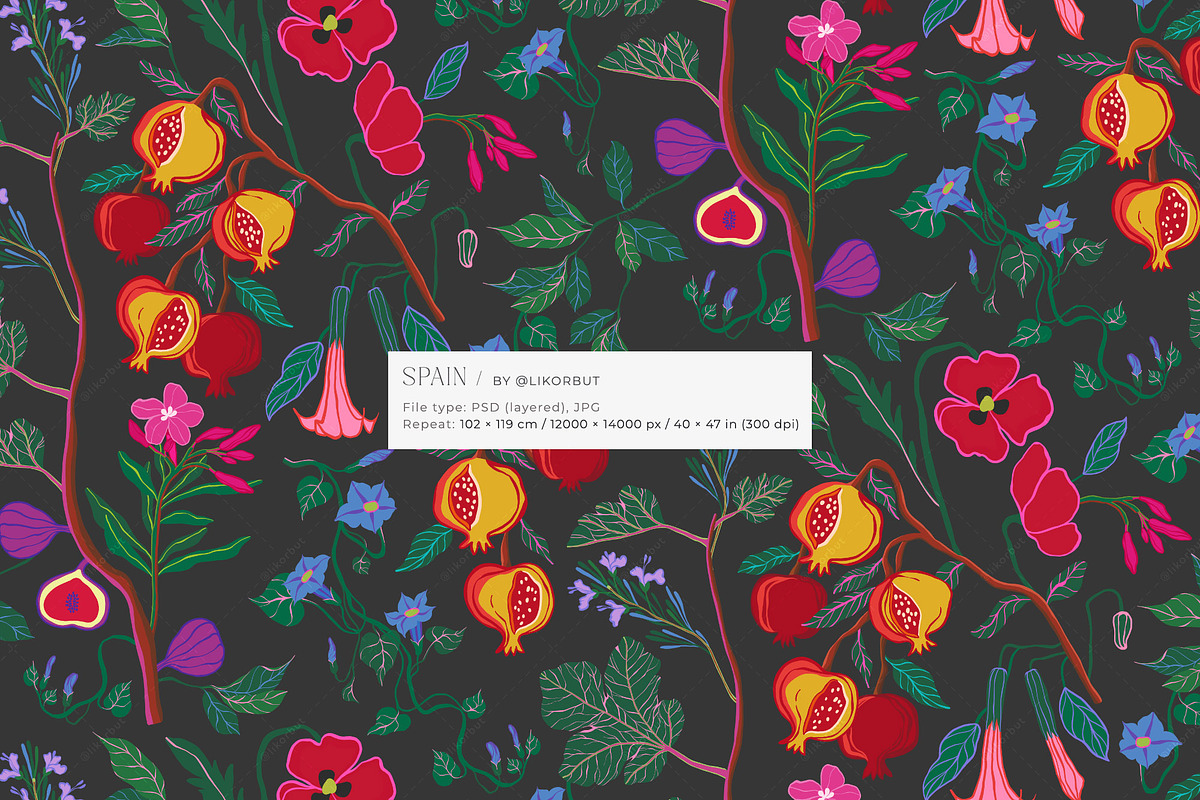 Spanish Botanical Floral Pattern, a Pattern Graphic by likorbut (Photo 9 of 12)