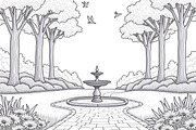 Fountain Garden Park Coloring Pages, an Illustration by Creativeshirt (Thumbnail 6 of 7)