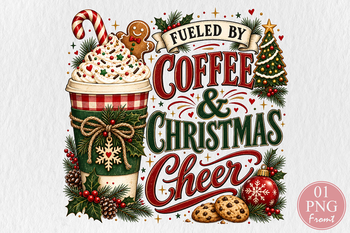 Fueled By Coffee & Christmas Cheer, a Seasonal Illustration by Rose Art (Photo 1 of 4)