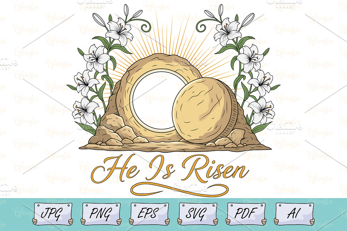 Empty Tomb He Is Risen T-Shirt Desig, a Seasonal Illustration by Ghagra (Photo 1 of 7)