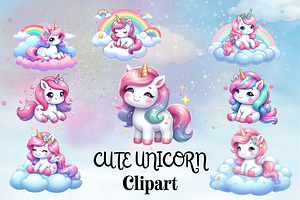 Cute Unicorn Clipart PNG 20 Bundle