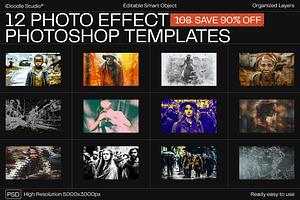 12 Photo Effect Templates, a Layer Style Add-On by iDoodle Studio