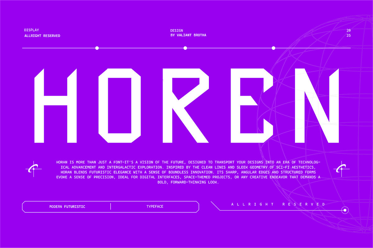 VB Horen - Futuristic Display Font, a Sans Serif Font by VALIANTBROTHA (Photo 1 of 11)