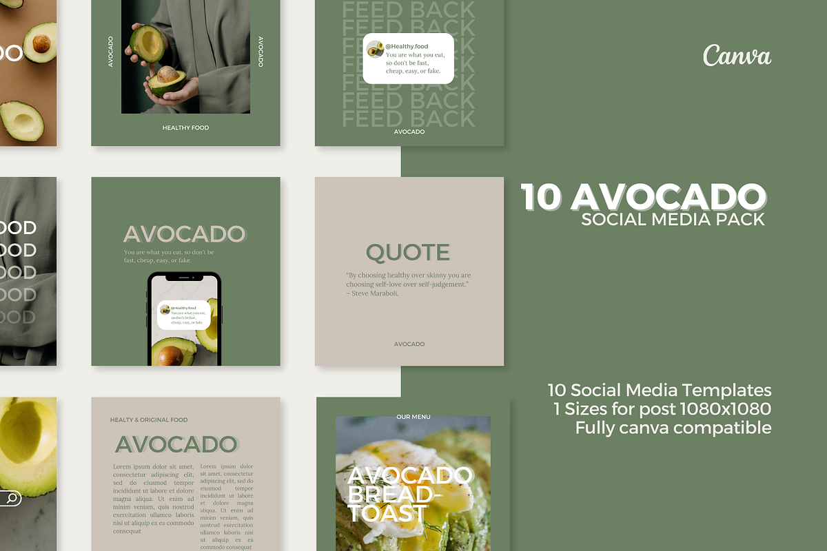 Avocado Canva Template, a Social Media Template by Moodwave Studio (Photo 1 of 10)